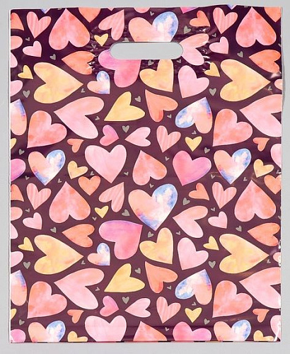 Разноцветный подарочный пакет с сердечками Сима-Ленд 4668385 (31×40 см)