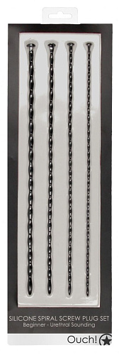 Набор из 4 черных стимуляторов уретры Shots Media BV Spiral Screw Plug Set OU436BLK