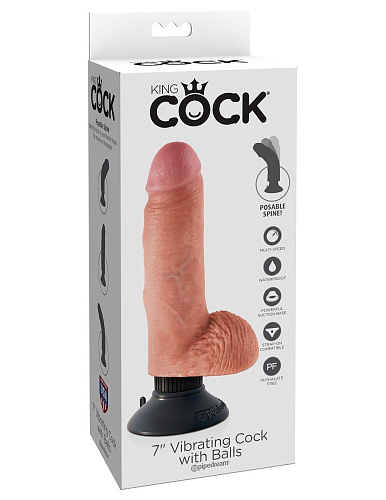 Телесный вибратор с мошонкой и съёмной присоской Pipedream 7 Vibrating Cock with Balls PD5406-21 (17,8 см)