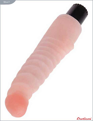 Телесный вибратор с рёбрышками и утолщением ствола у основания Eroticon 30447 (21 см)