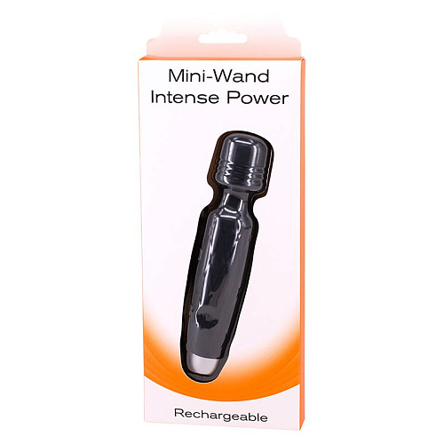 Чёрный мини-вибромассажёр Seven Creations MINI WAND INTENSE POWER 2414-26BLK WS BX (13,5 см)