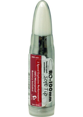 Серебристая вибропуля с белым силиконовым кончиком Rocks-Off RO-100MM SOFT TIP ROSTW