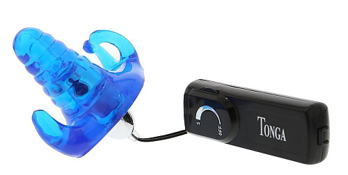 Голубой клиторальный стимулятор на ремешках с вагинальным отростком Seven Creations VAGINA PLUG 2K222-BXSC