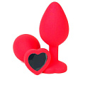 Красная силиконовая анальная пробка с чёрным стразом-сердцем Vandersex 122-HRBS (8 см)
