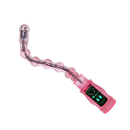 Гнущийся розовый анальный вибромассажёр с шариками и 6 скоростями вибрации Baile BW-038001-0101 (27 см)