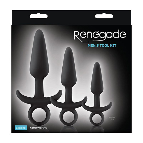 Набор чёрных анальных пробок с держателем NS Novelties Renegade Men s Tool Kit NSN-1105-40