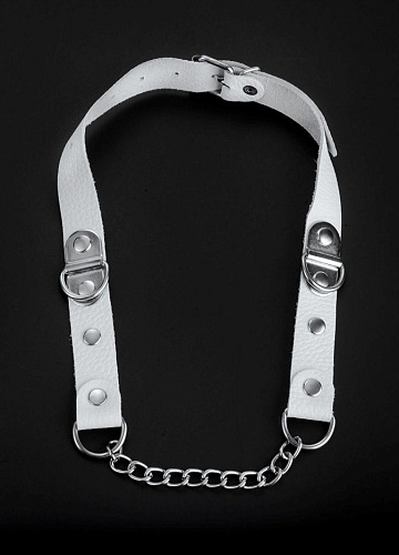 Белый кожаный кляп с цепью Sitabella 3095-3