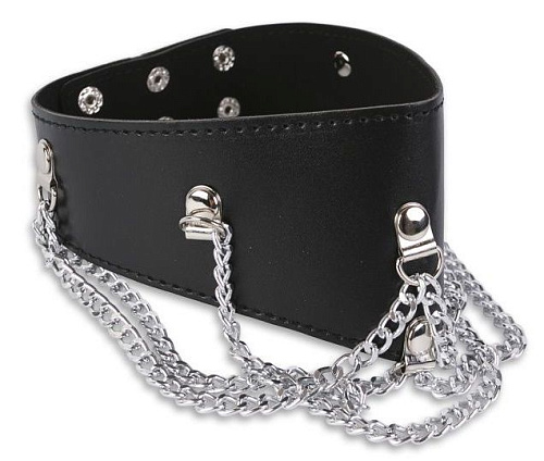 Чёрный широкий ошейник с серебристыми цепочками Пикантные штучки DP067
