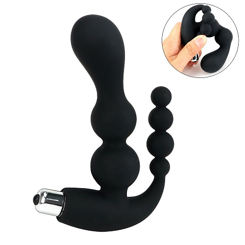 Чёрный вибромассажёр с двойной стимуляцией 4sexdreaM 47456 (15 см)