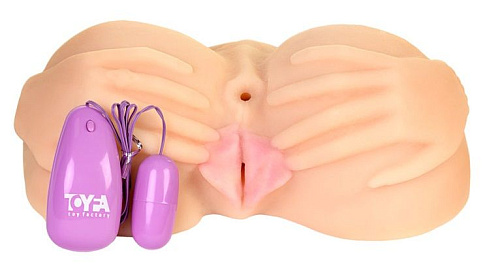Телесный фаллостимулятор с двумя любовными отверстиями и вибрацией ToyFa «Николь» 893016