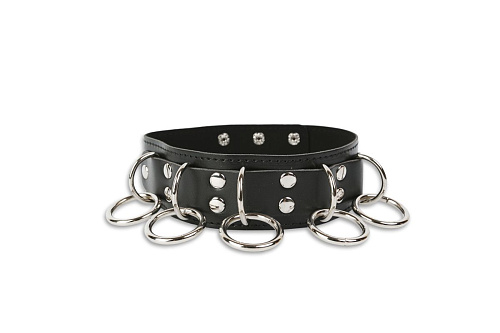 Чёрный брутальный ошейник с кольцами Пикантные штучки DP069