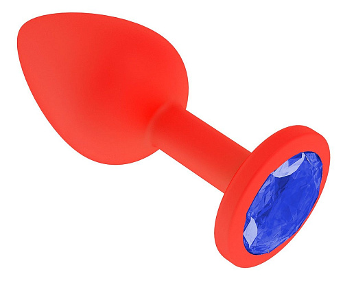 Красная анальная втулка с синим кристаллом Сумерки богов 517-07 blue-DD (7,3 см)