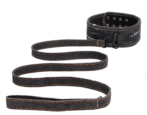 Чёрный джинсовый ошейник Shots Media BV With Leash Roughend Denim Style OU477BLK