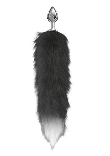 Серебристая анальная пробка с чёрным хвостом Lola toys Starlit 4020-01lola