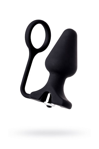 Чёрное эрекционное кольцо с анальной вибропробкой Erotist 541313