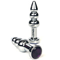 Серебристая коническая анальная пробка-ёлочка с фиолетовым кристаллом Vandersex 159-F (11 см)