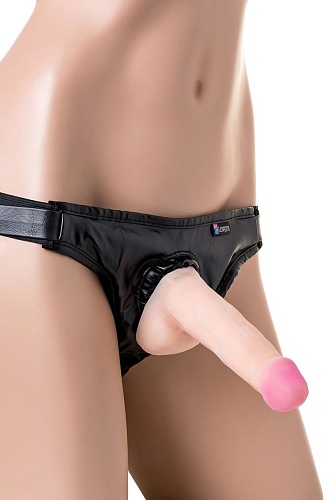 Трусики Harness чёрного цвета класса с 2 телесными насадками LOVETOY (А-Полимер) WOMAN CUBA 317503