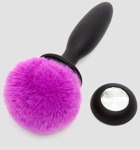 Чёрная анальная вибропробка Happy Rabbit Rechargeable Vibrating Bunny Tail Butt Plug Small 80249