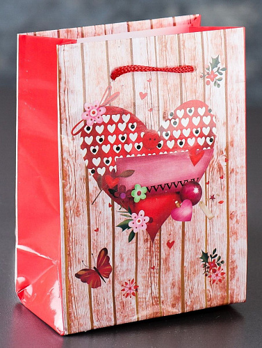 Разноцветный подарочный пакет Сима-Ленд «Сердечко» 3821280 (15×12×5 см)