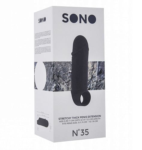 Чёрная удлиняющая насадка Shots Media BV Stretchy Thick Penis Extension No.35 SON035BLK (15,2 см)
