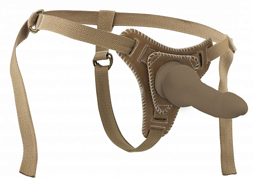 Коричневый фаллос на кожаных трусиках Shots Media BV OU170BRN-M (15 см)