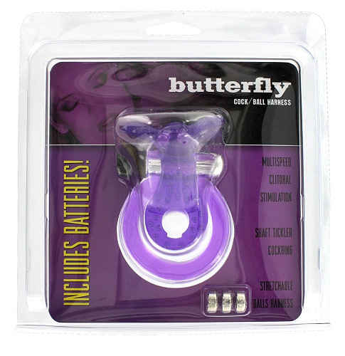 Фиолетовое эрекционное кольцо с вибрацией Seven Creations COCK BALL RING BUTTERFLY JELLY VIBE 06-019CPU BCD GP