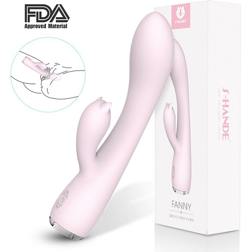 Нежно-розовый вибромассажёр с клиторальным отростком S-HANDE FANNY SHD-S085 (20,6 см)