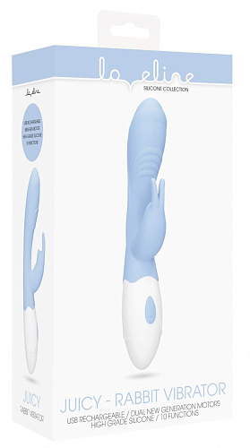 Голубой вибратор со стимулятором клитора Shots Media BV Juicy Rabbit LOV017BLU (19,5 см)