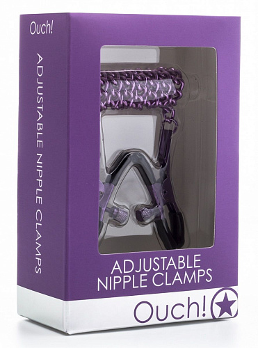Зажимы на соски с фиолетовой цепочкой Shots Media BV Ouch! OU077PUR