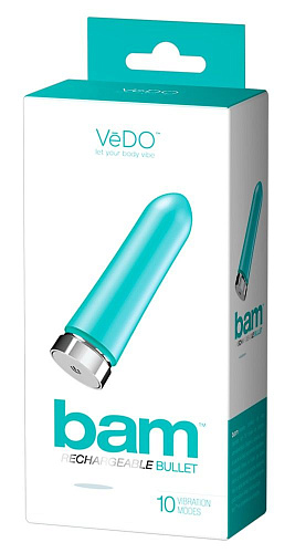 Перезаряжаемая бирюзовая вибропуля VeDO Bam 05960430000 (9,7 см)
