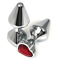 Серебристая анальная пробка с красным кристаллом-сердцем Vandersex 400-UHR (8 см)