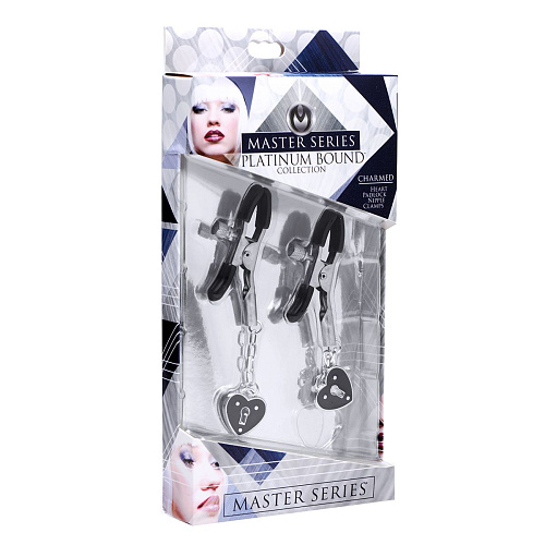 Зажимы на соски с подвесками-замками XR Brands Charmed Heart Padlock Nipple Clamps AE503