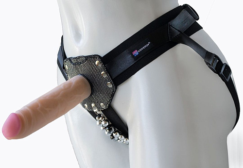 Чёрный пояс-трусики с телесной насадкой LOVETOY (А-Полимер) Glamour Silver 330903 (15,5 см)