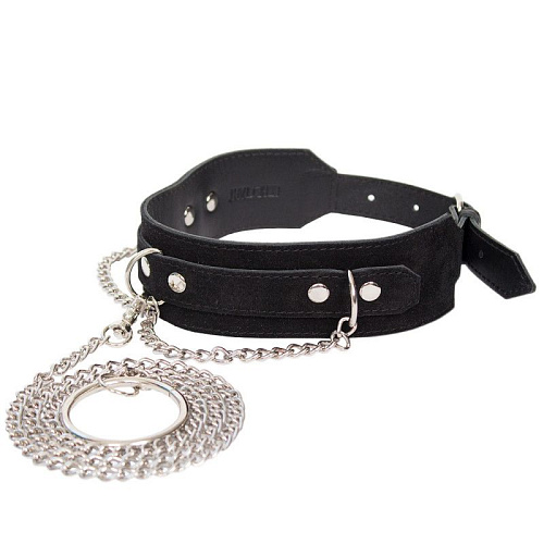 Чёрный замшевый ошейник с поводком RestArt Kenzi Neck RA-600