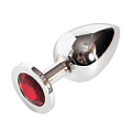 Серебряная металлическая анальная пробка среднего размера с красным стразиком 4sexdreaM 47017-1 (8,2 см)