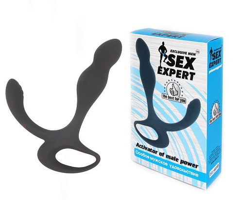 Чёрный силиконовый анальный стимулятор с дополнительным отростком Bior toys SEM-55105