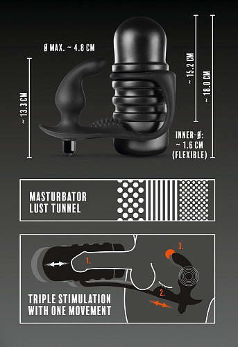 Чёрный мастурбатор с анальной вибровтулкой Orion The Surge 0592846