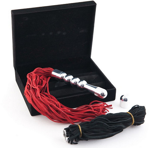 Анальная втулка с двумя сменными плетками, чёрной и красной ToyFa 712014