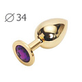 Коническая золотистая анальная втулка с кристаллом фиолетового цвета Anal Jewelry Plug GM-04 (8,2 см)