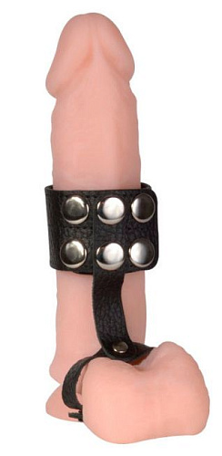 Чёрный поводок на пенис из натуральной кожи Sitabella 3143-1