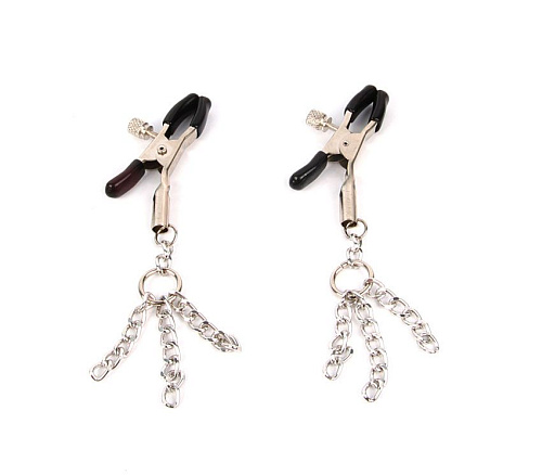 Серебристо-чёрные зажимы на соски с декором из цепочки Bior toys NTU-80339