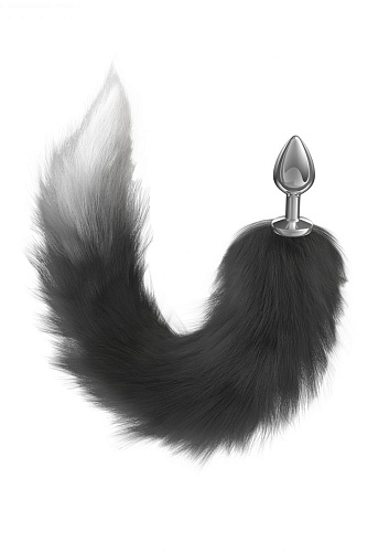 Серебристая анальная пробка с чёрным хвостом Lola toys Galaxy 4019-01lola