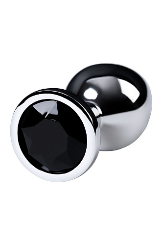 Серебристая коническая анальная пробка с чёрным кристаллом ToyFa 717014-5 (7 см)