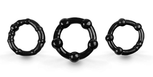 Набор из 3 чёрных эрекционных колец с бусинами Brazzers BRH013