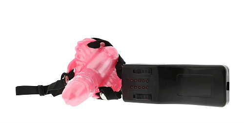 Бабочка для клитора розового цвета с вращающейся вагинальной головкой Seven Creations