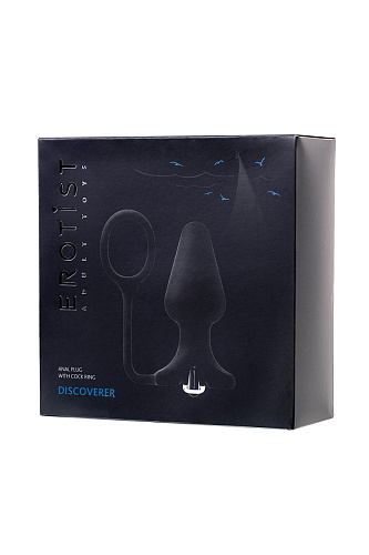 Чёрное эрекционное кольцо с анальной вибропробкой Erotist 541313