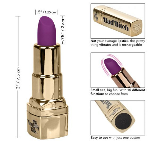 Золотистый мини-вибратор в виде тюбика помады California Exotic Novelties Naughty Bits Bad Bitch Lipstick Vibrator SE-4410-00-3