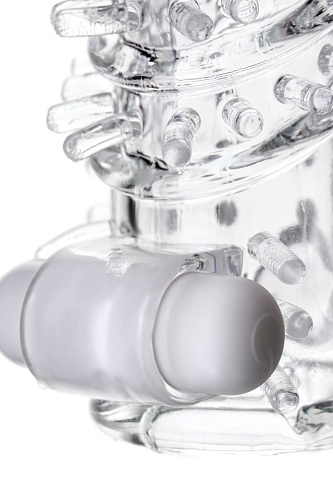 Прозрачная насадка на пенис с вибропулей и шипами A-toys TOYFA A-Toys 768014 (13,4 см)