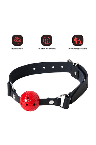 Красный кляп-шарик на чёрном регулируемом ремешке Штучки-дрючки 690207