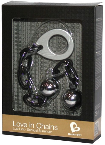 Серебристо-чёрные вагинальные шарики на силиконовой цепочке Rocks-Off Love in Chains LICBLK